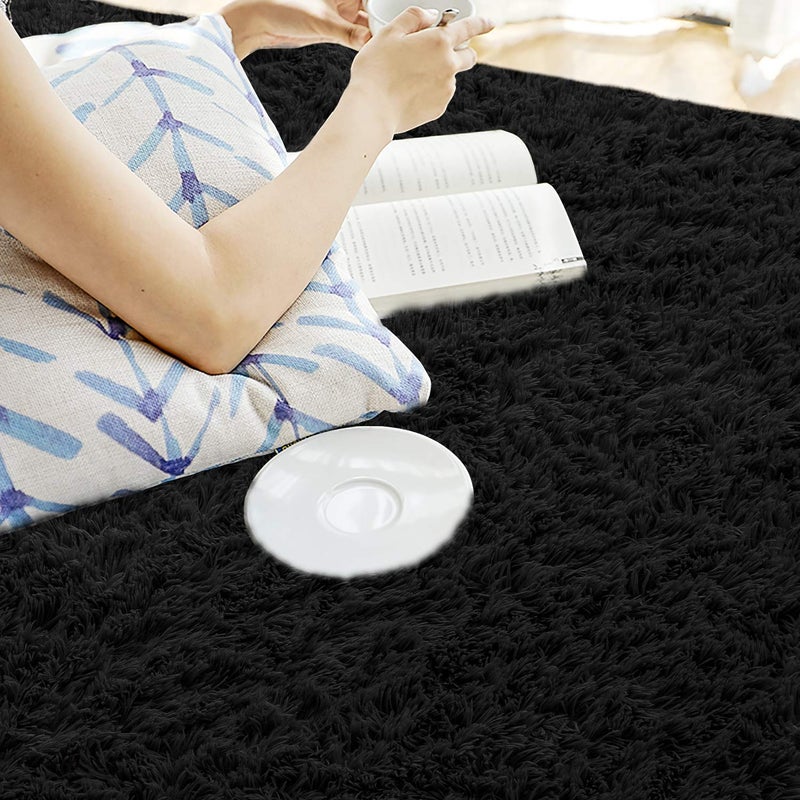 Andecor Soft Fluffy Bedroom Rugs, 6 x 9 Feet Indoor Shaggy Plush Area Rug for Boys Girls Kids Baby College Dorm Living Room Home Decor Floor Carpet, Black - Image 3